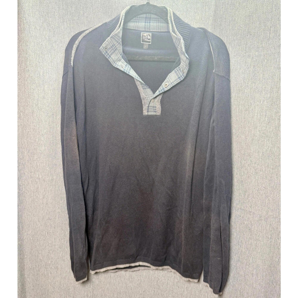 QED Style Men's L Cotton Cashmere Blend Plaid‎ Trim Pullover Sweater Classic